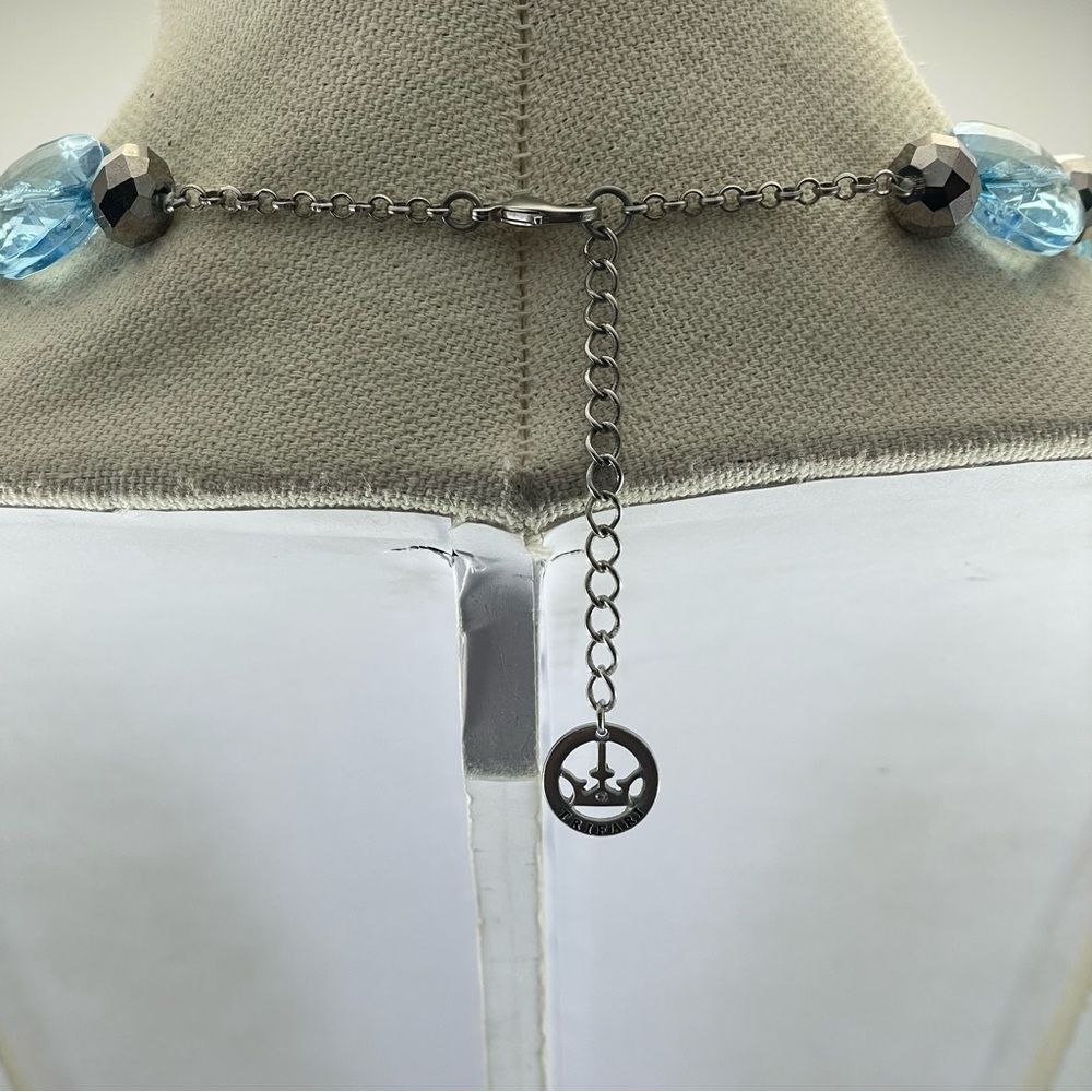 Vintage Trifari Crown Sapphire Crystal Necklace, Pave Crystal, Silver Tone - Picture 7 of 8